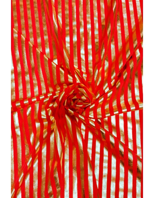 Metallic print stripe lycra, puna-kulta